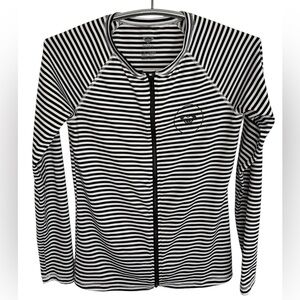Roxy Black and White Striped Zip Long Sleeve Full Zip Swim Sun Shirt, Large